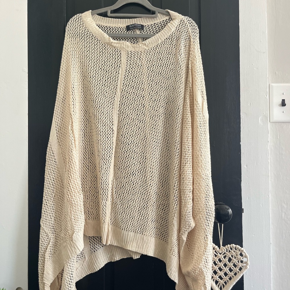 BloomChic Open-Weave Scoop Neck Sweater in Cream